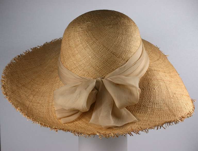Madame Paulette Haute Couture Woven Fringed Straw Hat In Excellent Condition In New York, NY