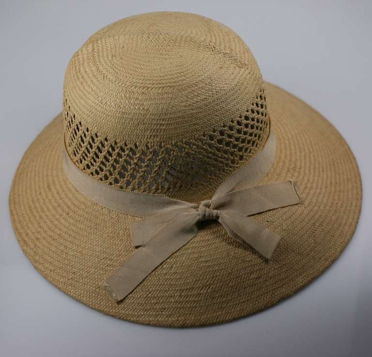 Gray Madame Paulette Haute Couture Lattice Woven Straw Hat