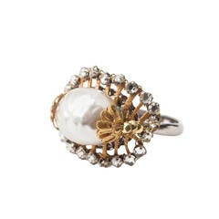 Vintage Miriam Haskell Pearl and Rose Montees Ring