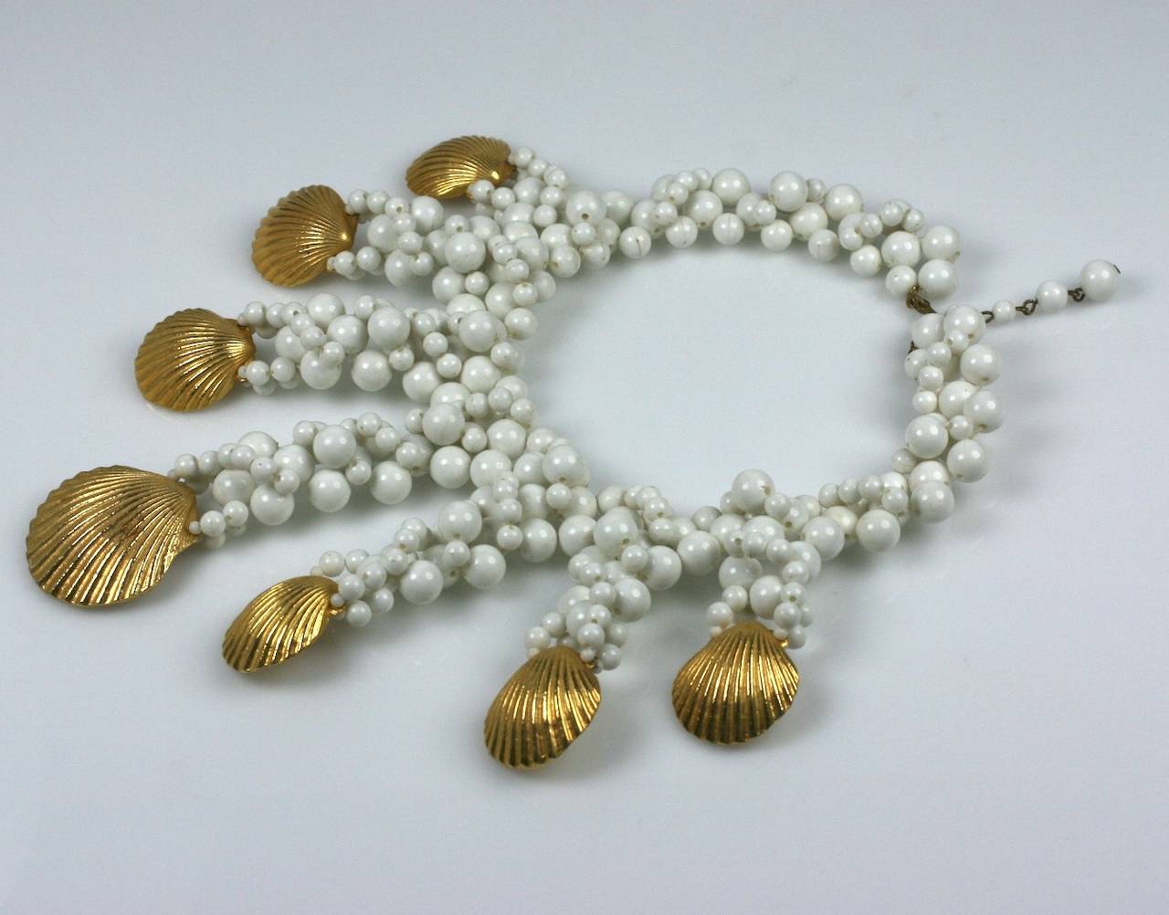 Gilt Shell and Woven Bead Bib In Excellent Condition For Sale In New York, NY
