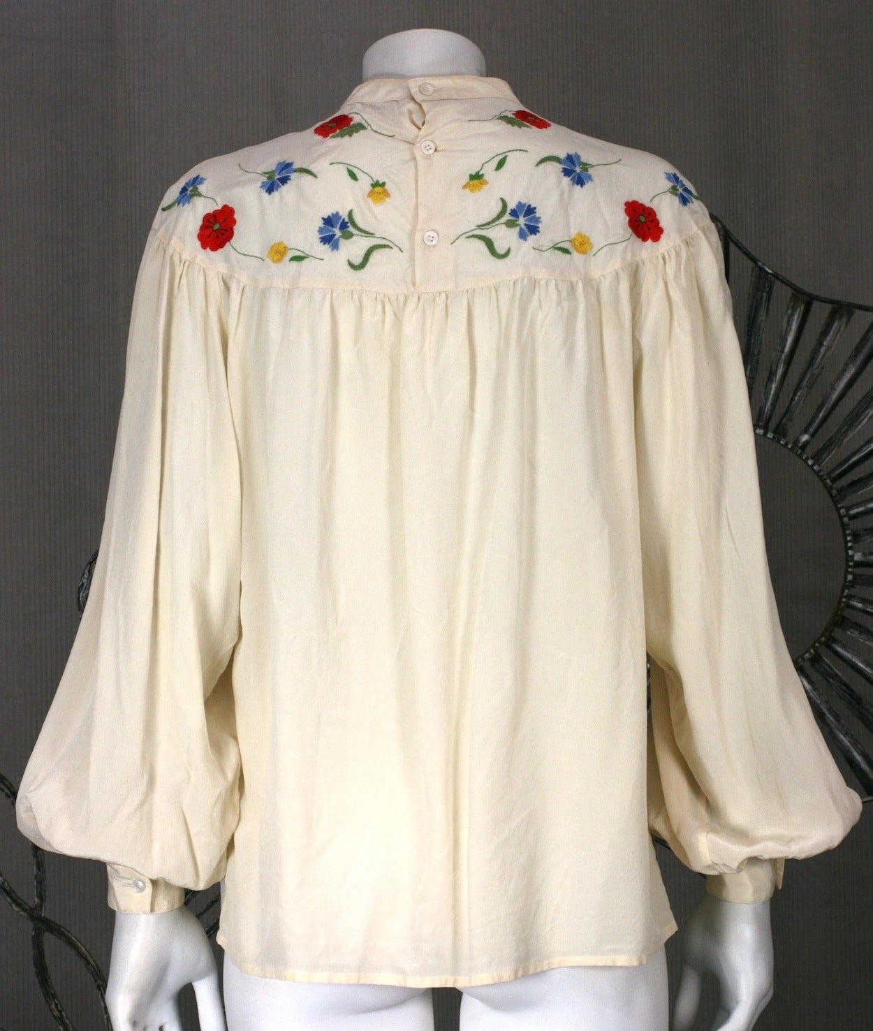 Beige Gucci Folkloric Floral Crepe Blouse