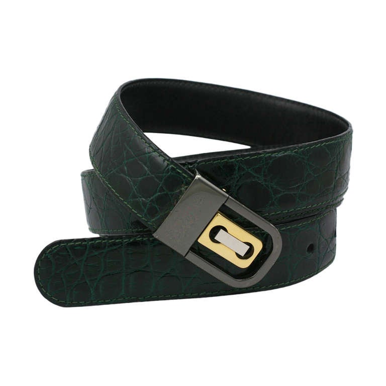 Aquascutum - Ceinture pour homme en crocodile vert en vente