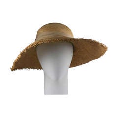 Vintage Madame Paulette Haute Couture Woven Fringed Straw Hat