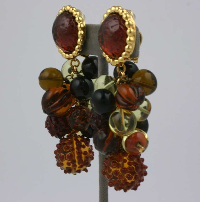 Dominique Aurientis oversized Pate de Verre fruit cluster earrings in tones of topaz and citrine with wonderful lampworked detailing. Completely handmade by the Gripoix studios for Dominique Aurietis with clip back fittings. France 1980's. 3
