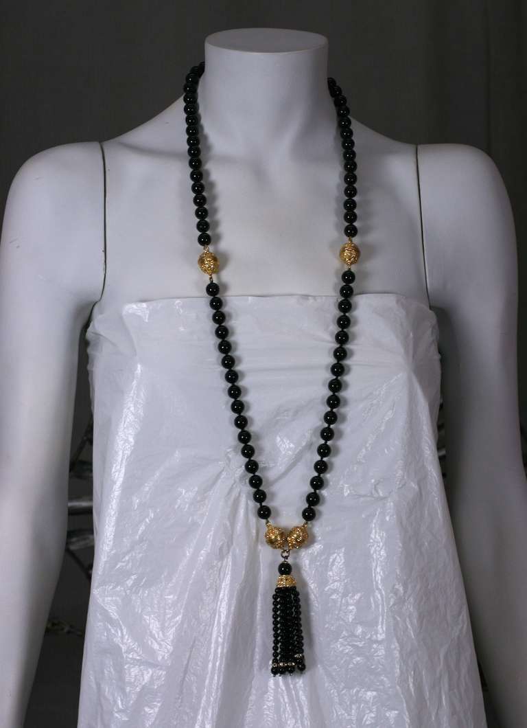 Attractive Italian Onyx and Paste Sautoir. Handknotted 10mm onyx beads at 34