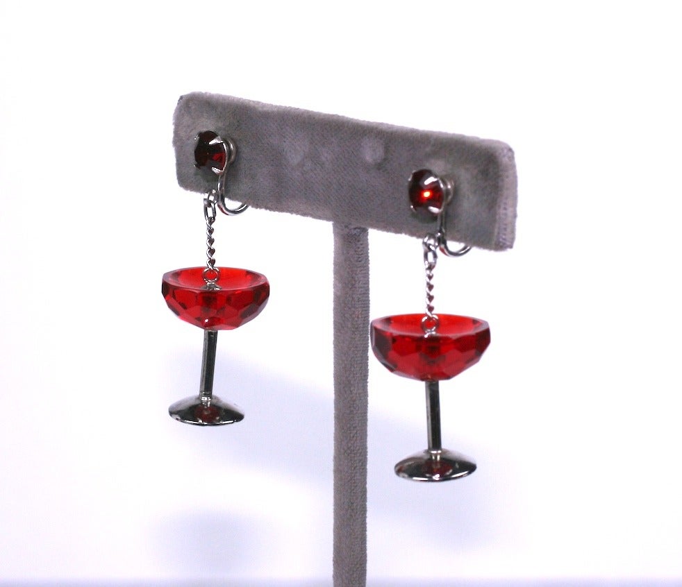 Mid Century Sterling Champagne Glass Earrings At 1stdibs