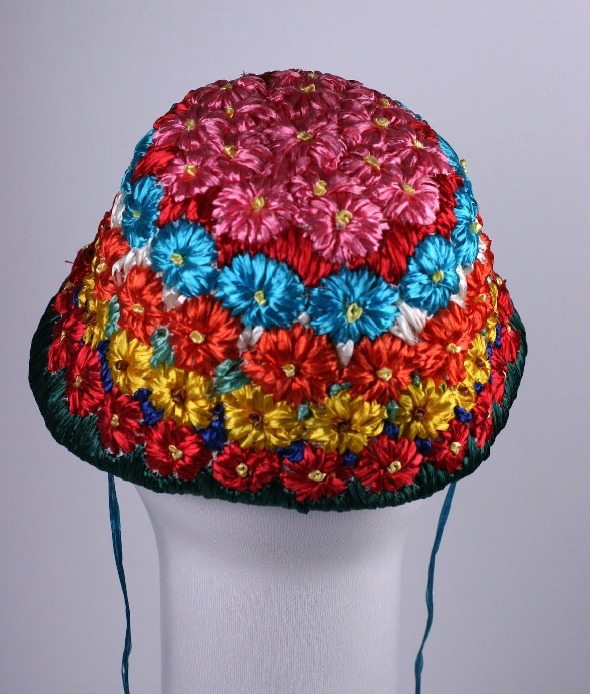Red Italian Floral Raffia Bucket Hat