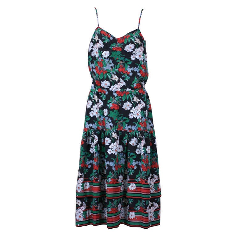 Italian Silk Crepe Cherry Print Dress For Sale