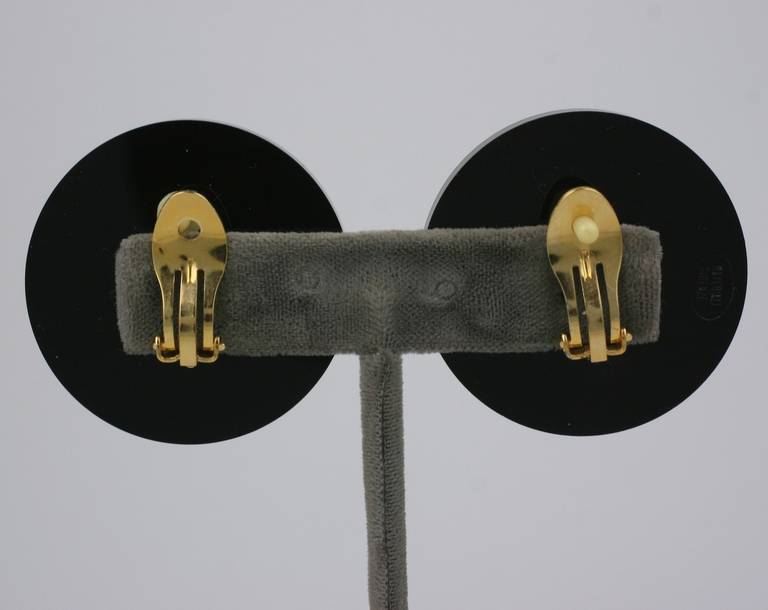 Italian Black Acrylic Earclips In Excellent Condition For Sale In New York, NY