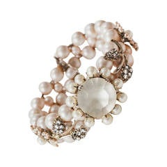 Vintage Miriam Haskell Pearl and Diamante Bracelet