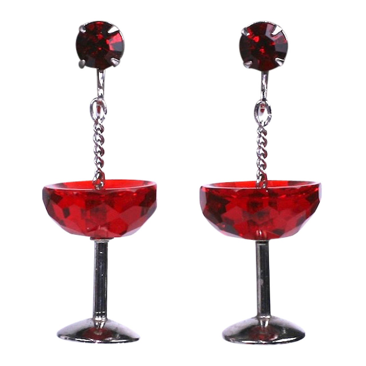 Mid Century Sterling Champagne Glass Earrings at 1stDibs