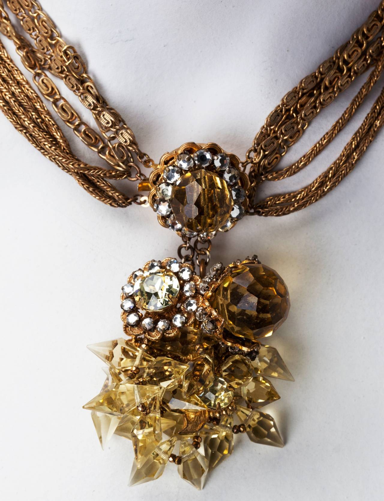 Miriam Haskell Collier en cristal et citrine en forme de goutte Excellent état - En vente à New York, NY