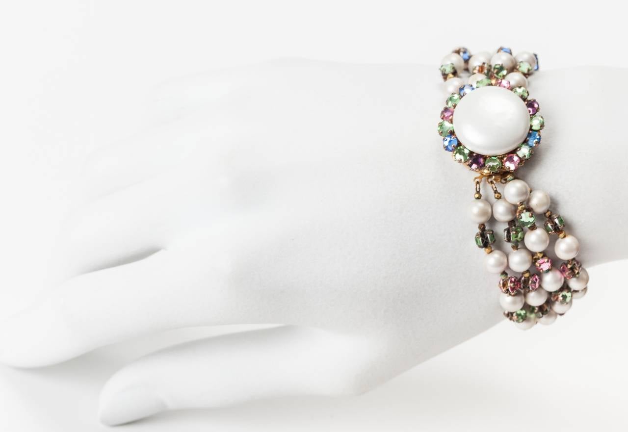 Miriam Haskell Bracelet en cristal pastel et perles d'eau douce en vente 1