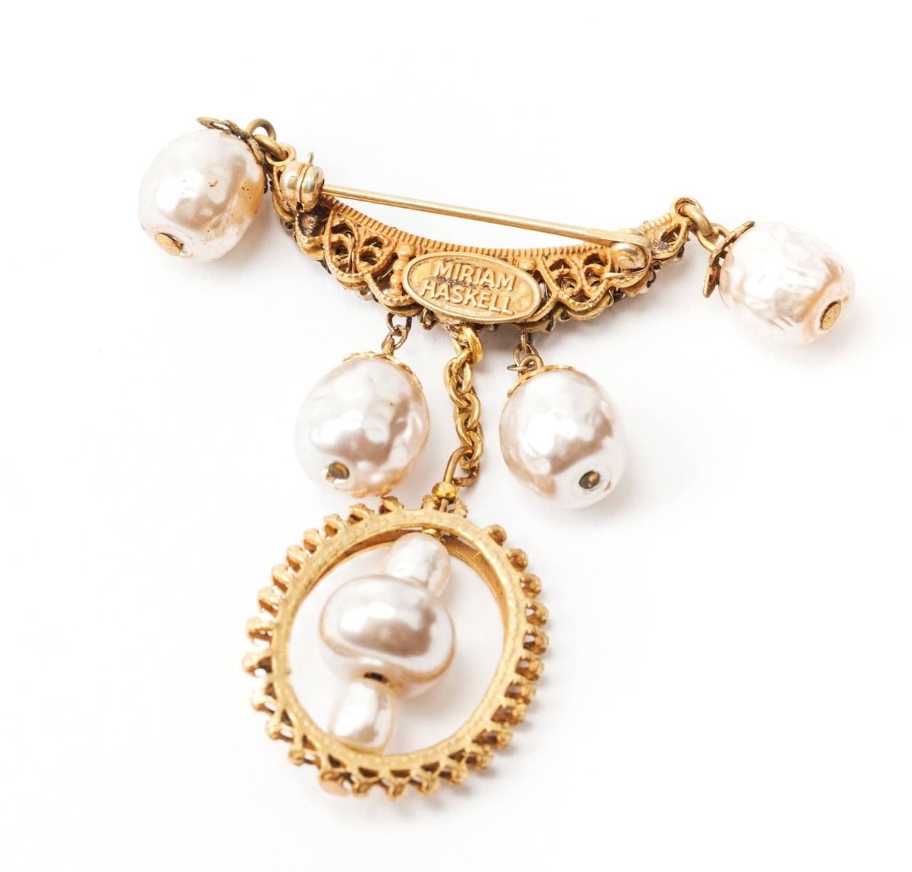 Miriam Haskell Pearl Drop Cresent Brooch In Excellent Condition In New York, NY