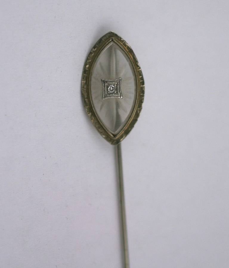 Round Cut Art Deco Frosted Crystal Diamond Stickpin For Sale