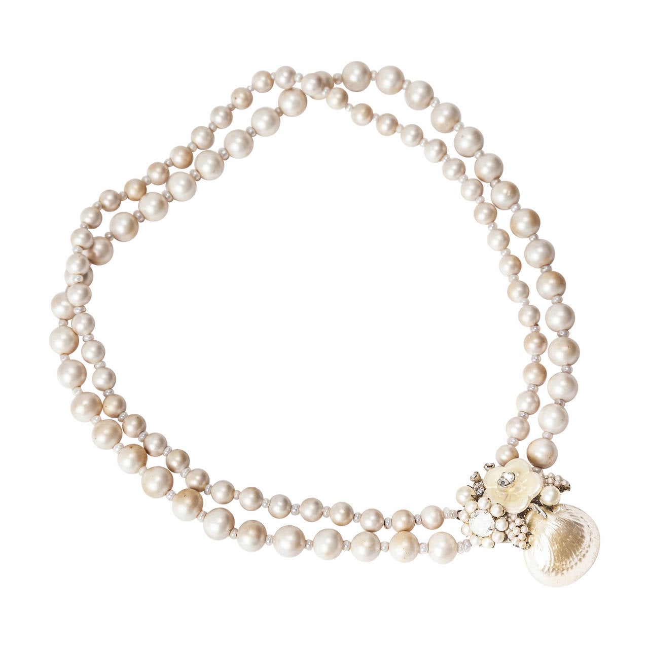 Miriam Haskell Pearl Seashell Necklace For Sale