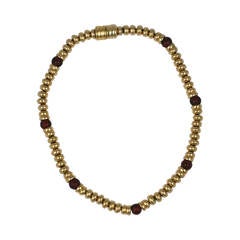 Italian Gold and Ruby Pate de Verre Bead Necklace 1