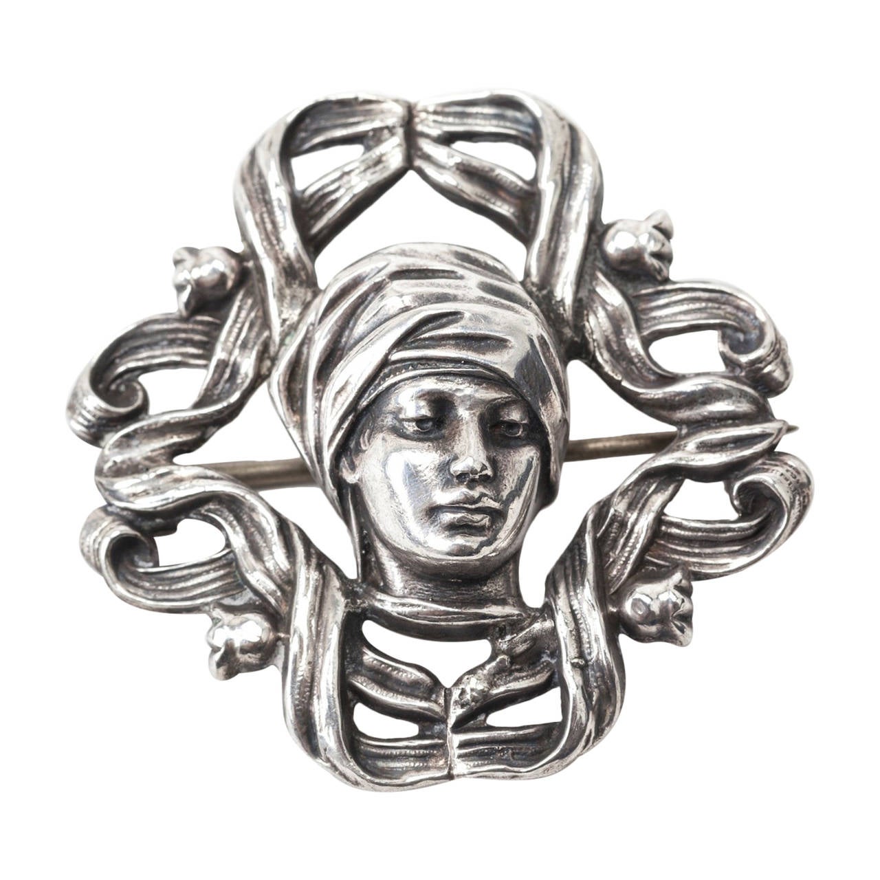 Art Nouveau Maiden Brooch For Sale