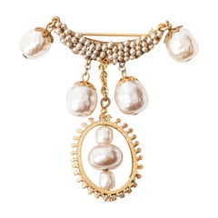 Miriam Haskell Pearl Drop Cresent Brooch