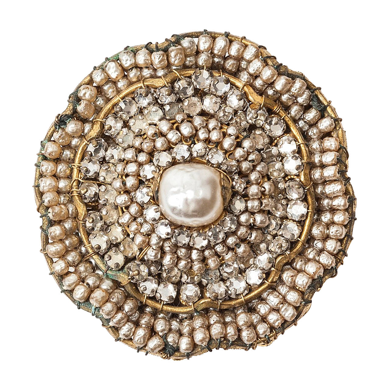 Miriam Haskell Circular Pearl and Rose Monte Brooch