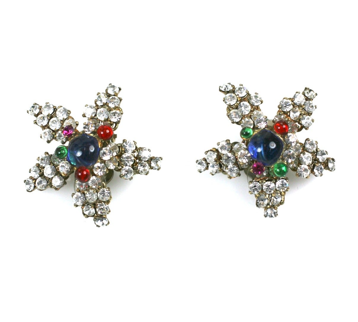  Maison Gripoix for Chanel Poured Glass Pave Star Earrings In Excellent Condition For Sale In New York, NY