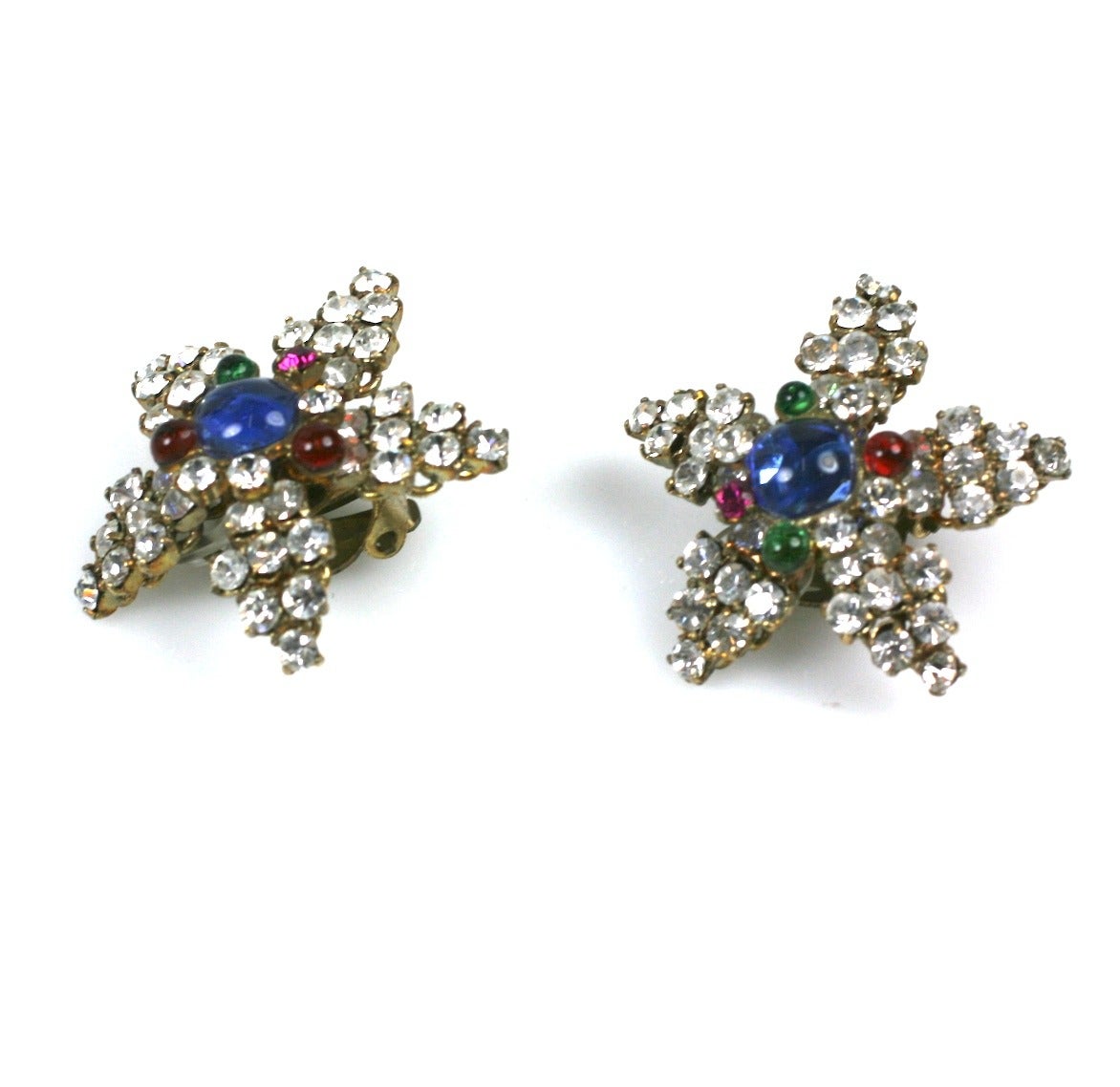 Women's  Maison Gripoix for Chanel Poured Glass Pave Star Earrings For Sale