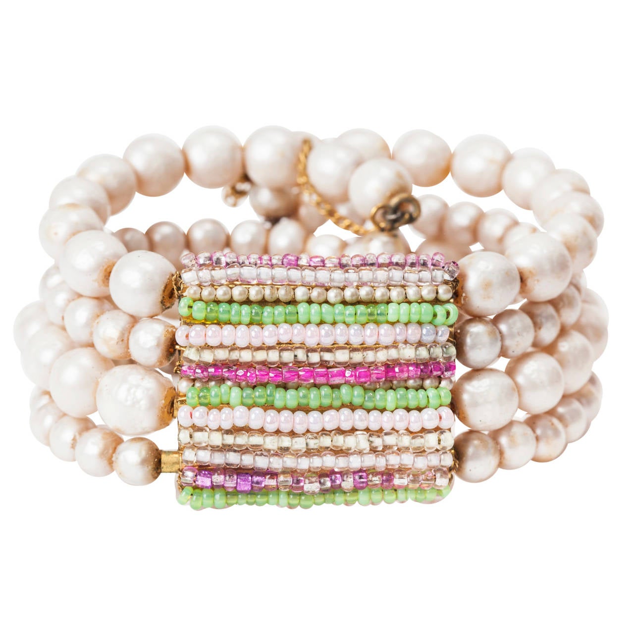 Miriam Haskell Pearl and Pastel Beaded Cuff For Sale