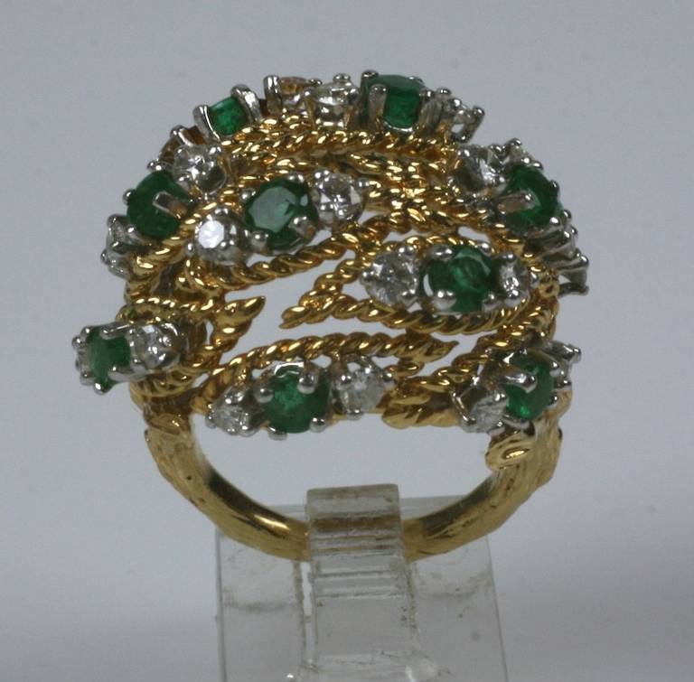 Surrealist Emerald Diamond Gold Cocktail Ring