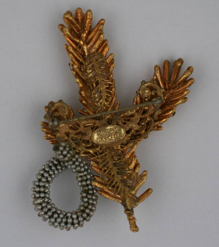 Miriam Haskell  Gilt Pine Frond and Seed Pearl Brooch In Excellent Condition For Sale In New York, NY