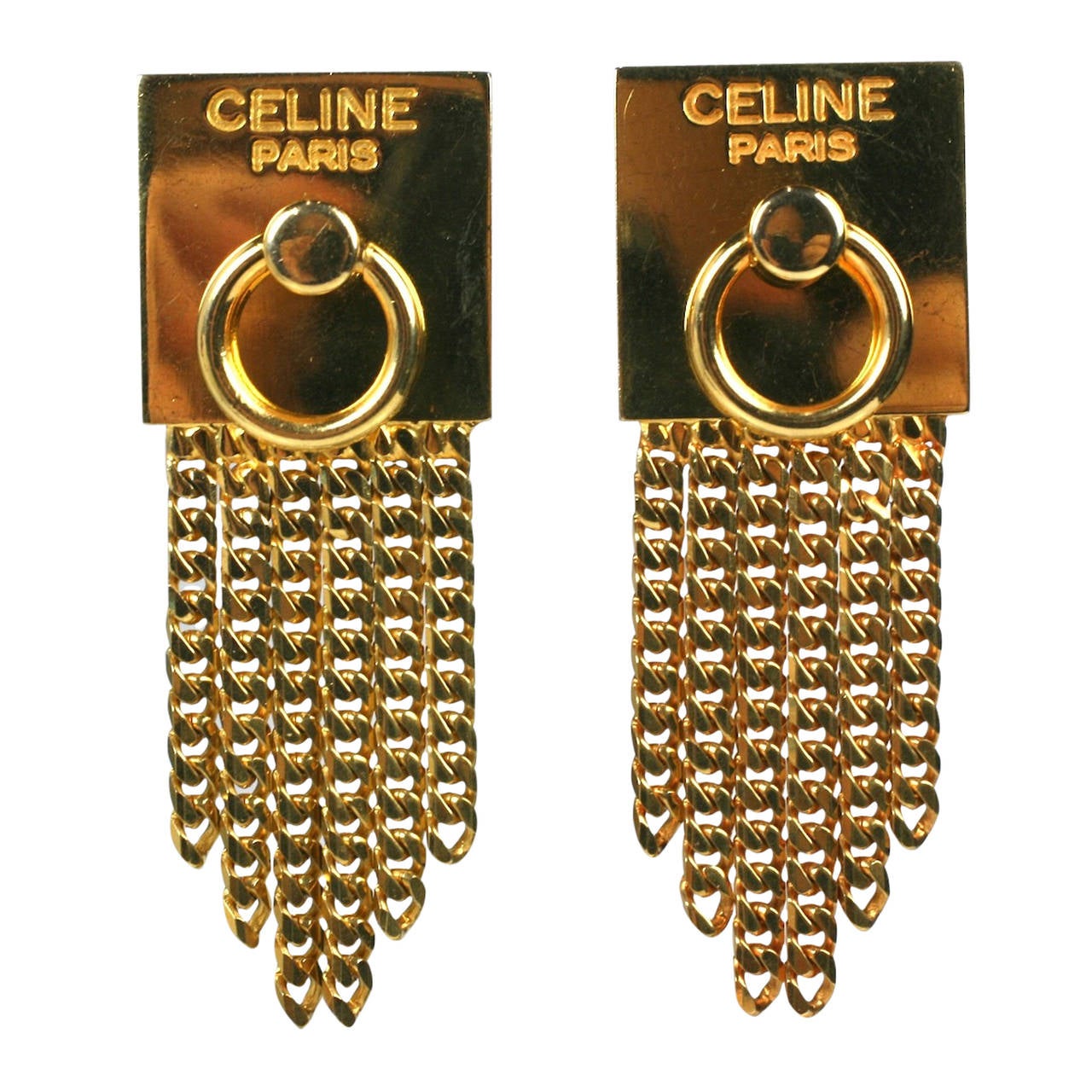 Pendientes aldaba de cadena dorada Celine