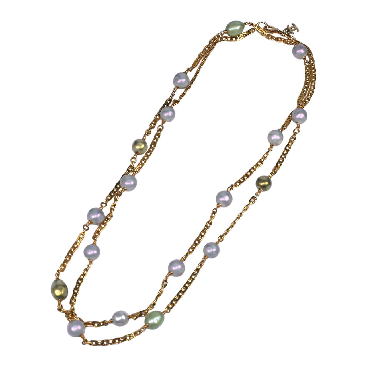 Chanel Sautoir with Lilac and Celadon Pearls For Sale at 1stDibs