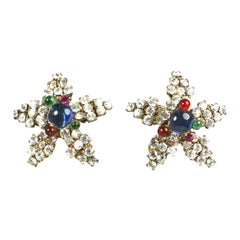 Retro  Maison Gripoix for Chanel Poured Glass Pave Star Earrings