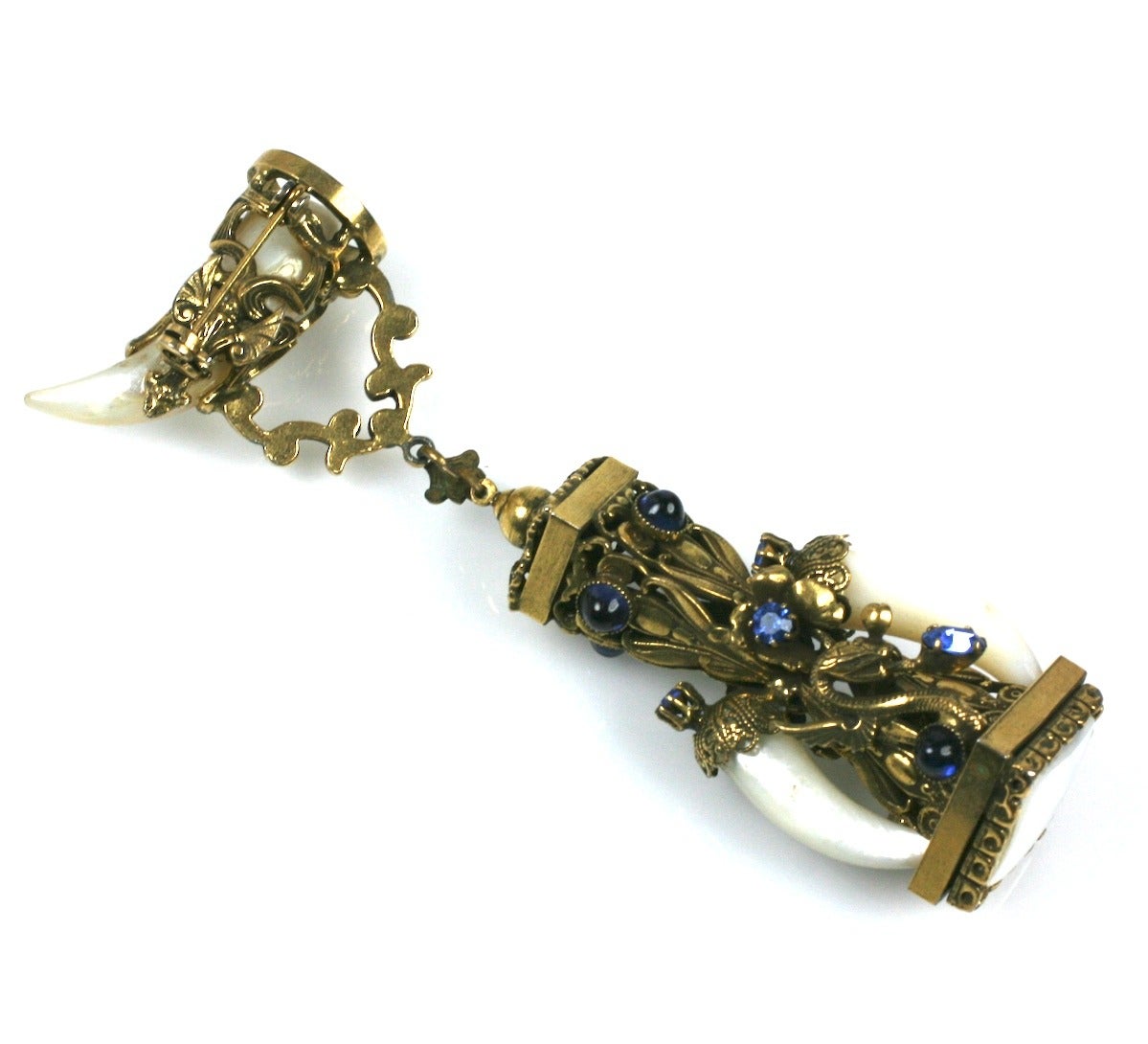 Fantasy Fob Brooch, Mother of Pearl Tusks In Excellent Condition For Sale In New York, NY