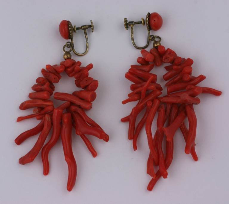 Raw Coral Branch Earrings In Excellent Condition In New York, NY