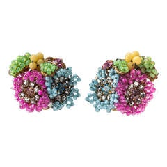 Miriam Haskell Multicolor Flowerhead Earclips