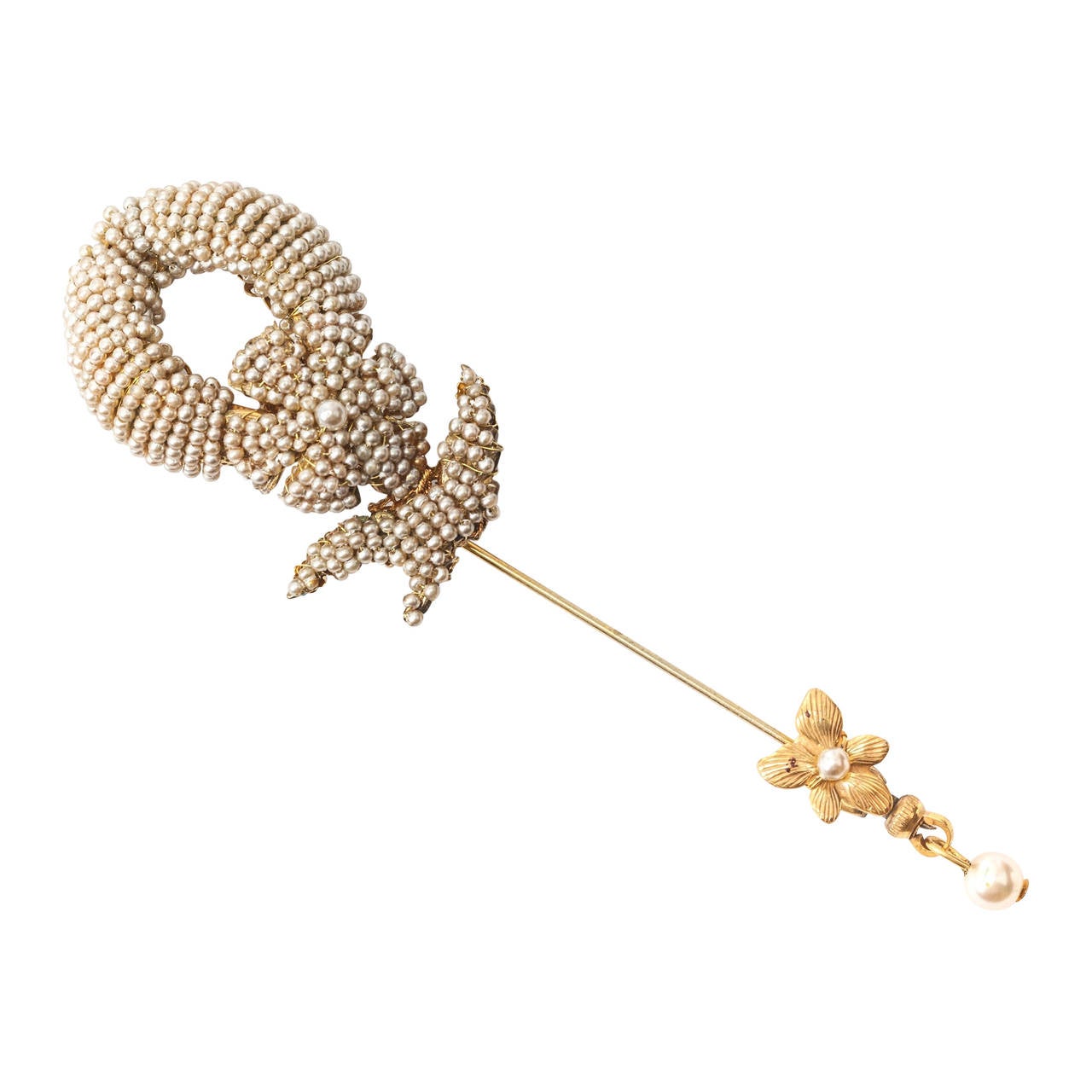 Miriam Haskell Micro Pearl Pave Stickpin Brooch For Sale