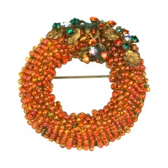 Robert Orange Seed Bead and Filigree Brooch