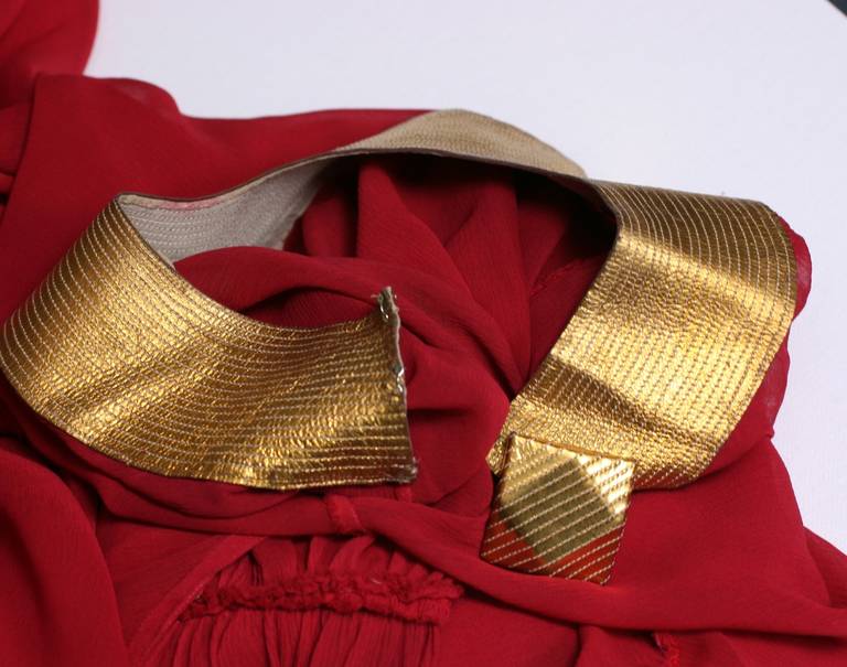 Red 1930's Jeanne Lanvin Gold Kid and Chiffon Gown