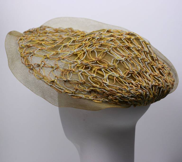 Marron John Frederics New York - Chapeau à bordure en macramé en vente