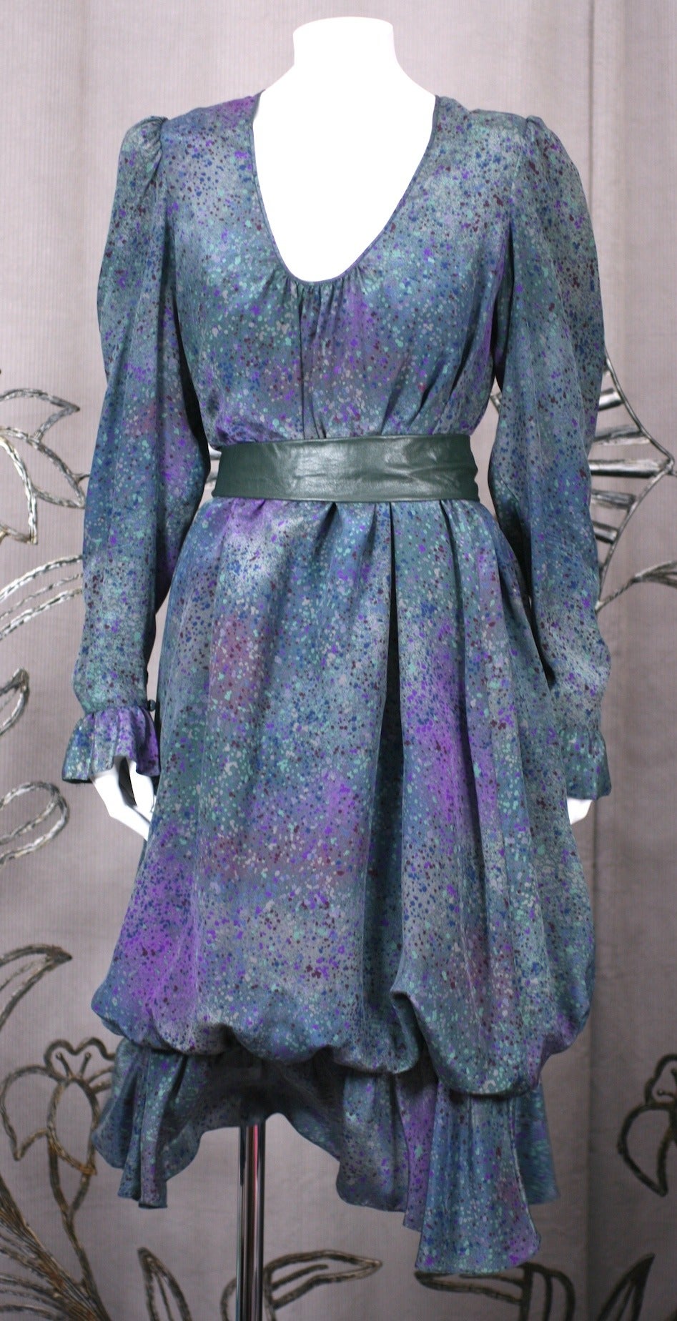 Gray Helga Howie Impressionist Print Silk Print Bubble Dress For Sale