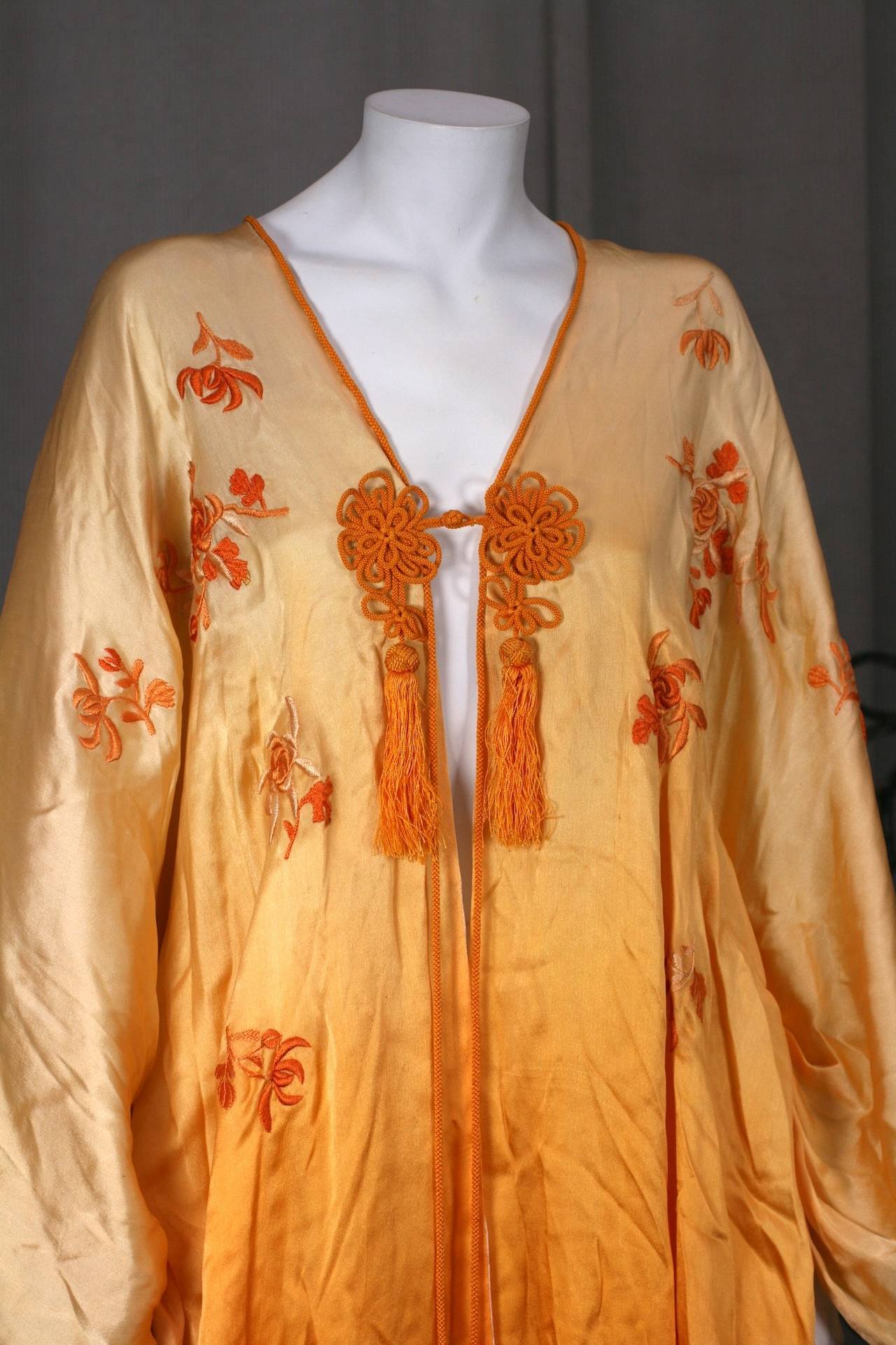 Orange Ombre Silk, Embroidered Edwardian Dressing Gown