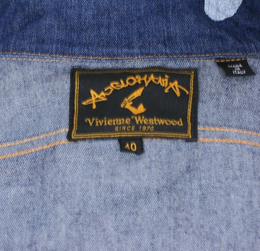 Vivienne Westwood Logo Print Denim Cropped Jacket For Sale at 1stDibs