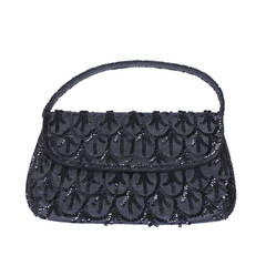 Retro French Sequin Black Linen Bag