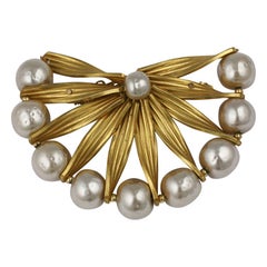 Miriam Haskell Pearl and Gold Brooch