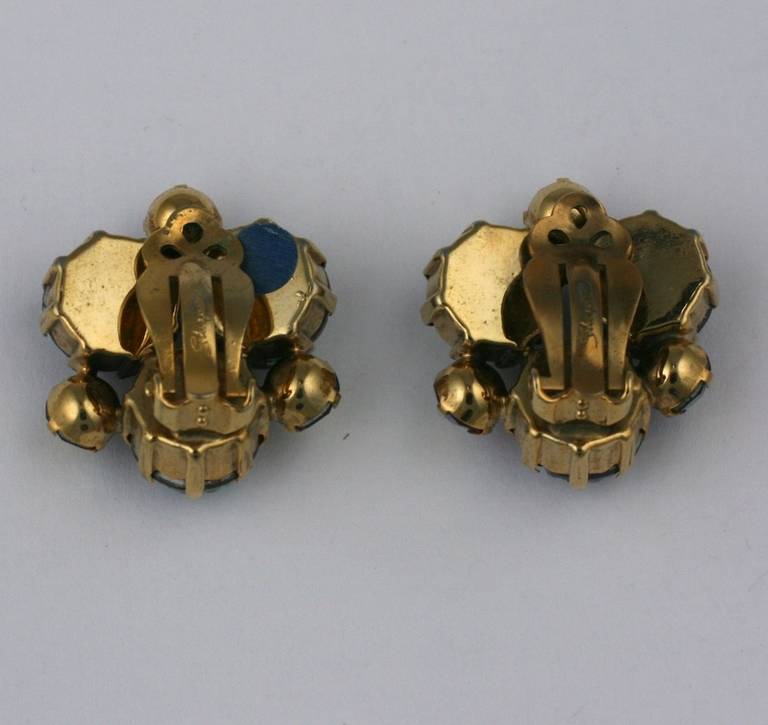 Schiaparelli Lava and Aurora Borealis Earclips In Excellent Condition For Sale In New York, NY