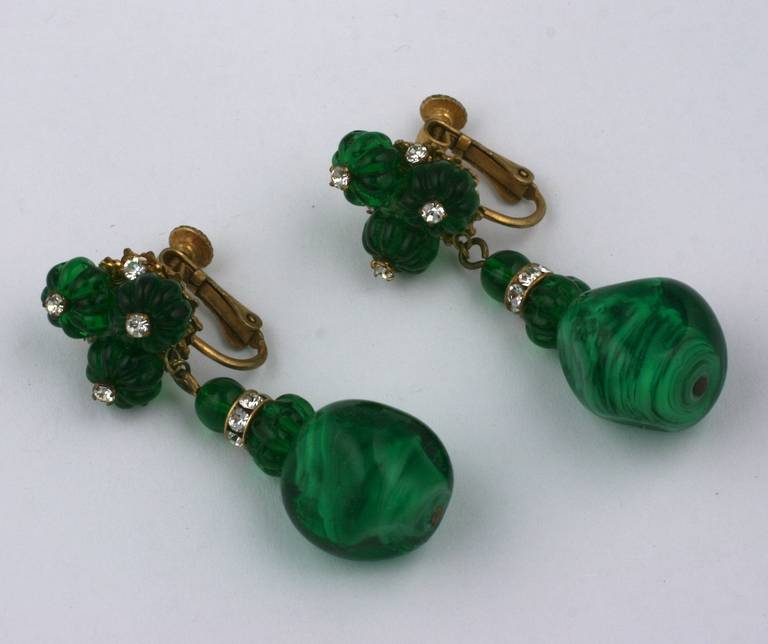 Miriam Haskell Emerald Pate de Verre Earrings In Excellent Condition In New York, NY