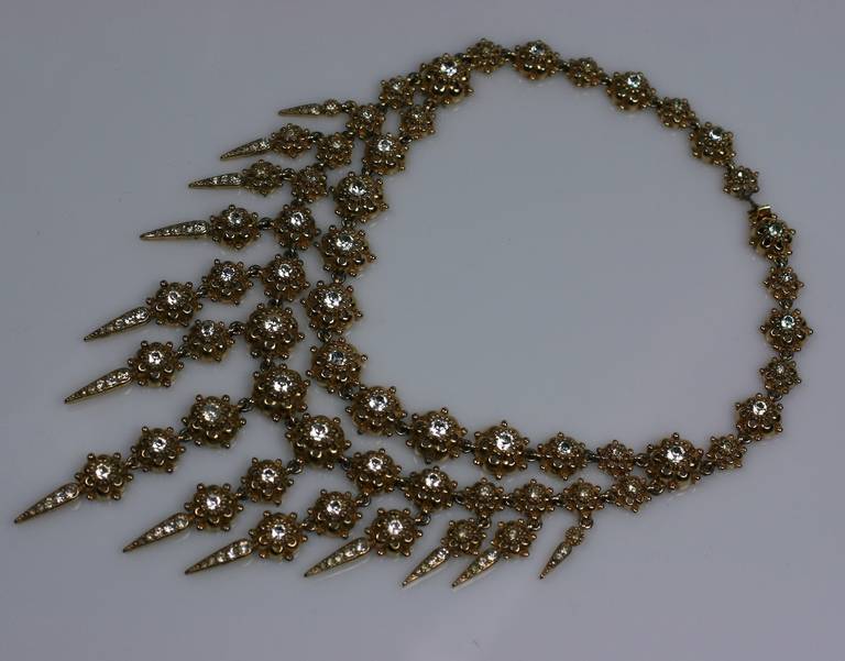 Ciner Neo Victorian gilt necklace with paste set dangles. Dozens of articulated links are set with pastes and graduate down in size toward drops.
 Impressive scale and look. Length 15