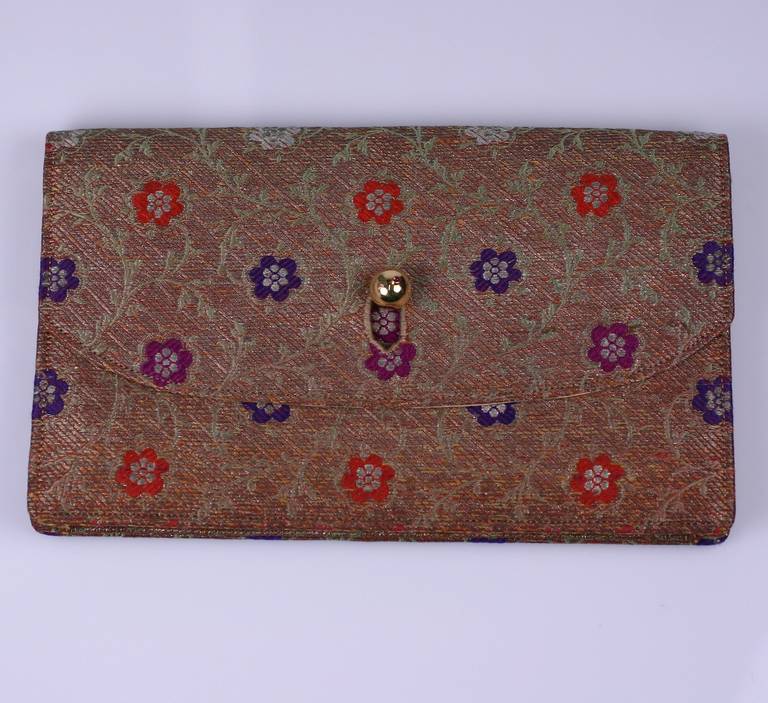 Elegant Silk Clutch with Ruby Clasp In Excellent Condition For Sale In New York, NY
