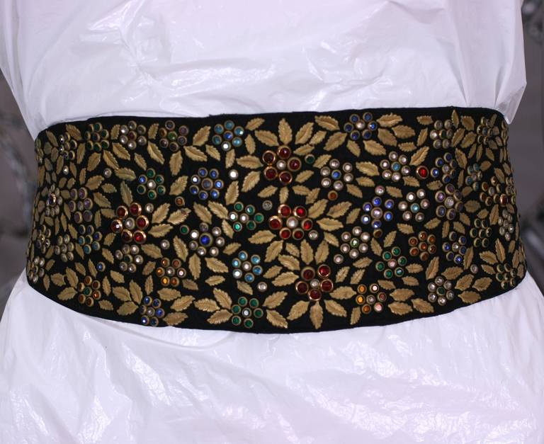 Women's Jeweled and Leaf Embellished Suede Belt For Sale