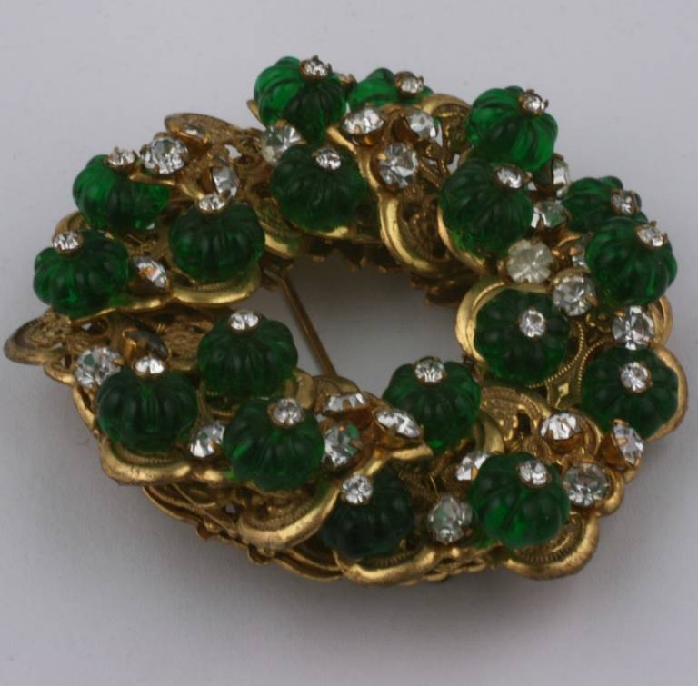Miriam Haskell Emerald Pate de Verre Brooch